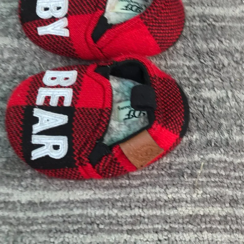 DF By Dearfoams 9-12 Months PLAID Baby Bear Shoes
